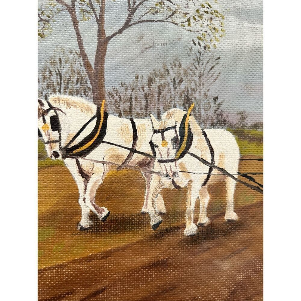 Vintage Oil Painting Farming With Horses" signed by C. Fermor - Picture 2 of 9